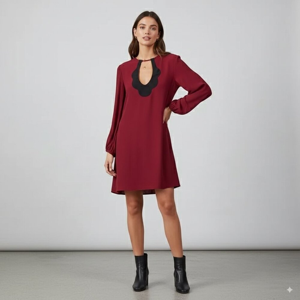 NWOT Staud Wine Mini Dress with Black Accents Size XS
